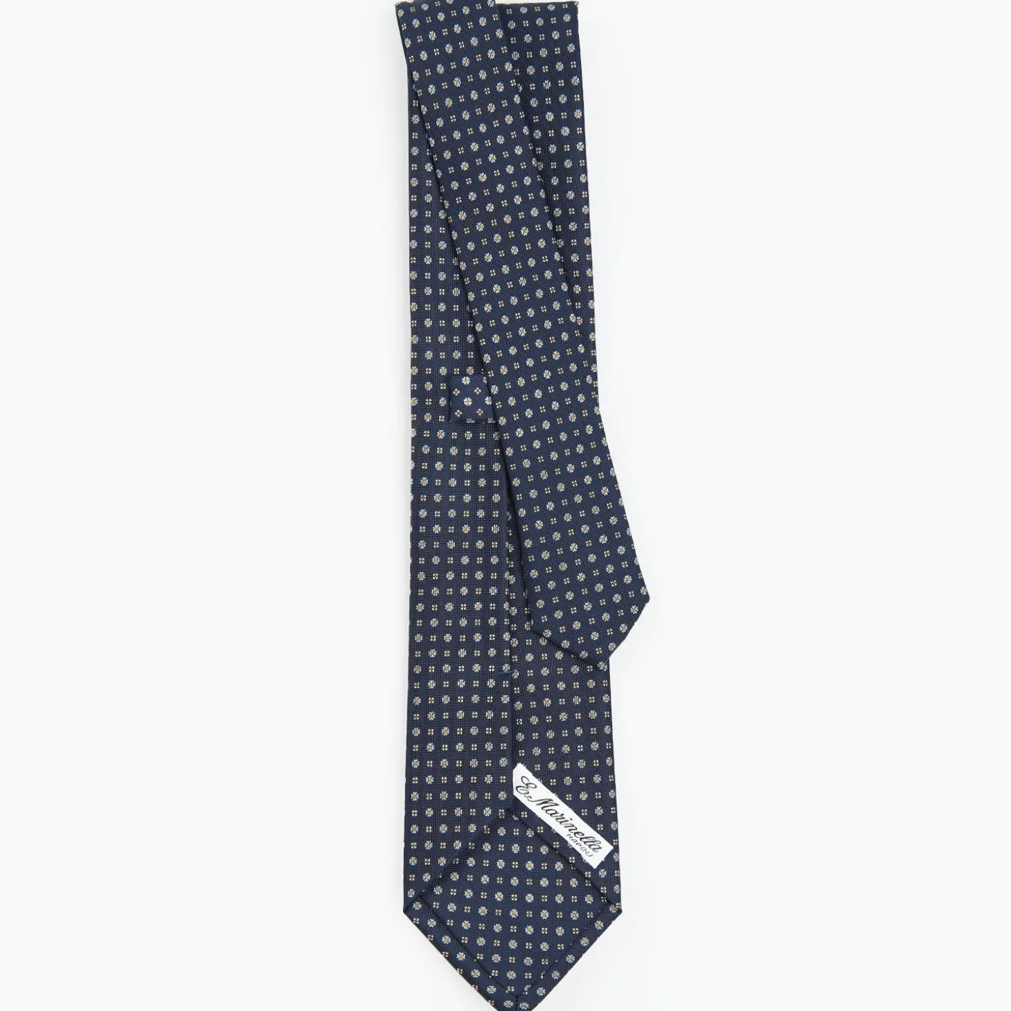 Dark Blue Sartorial Classic Silk Tie - Small Flower Pattern