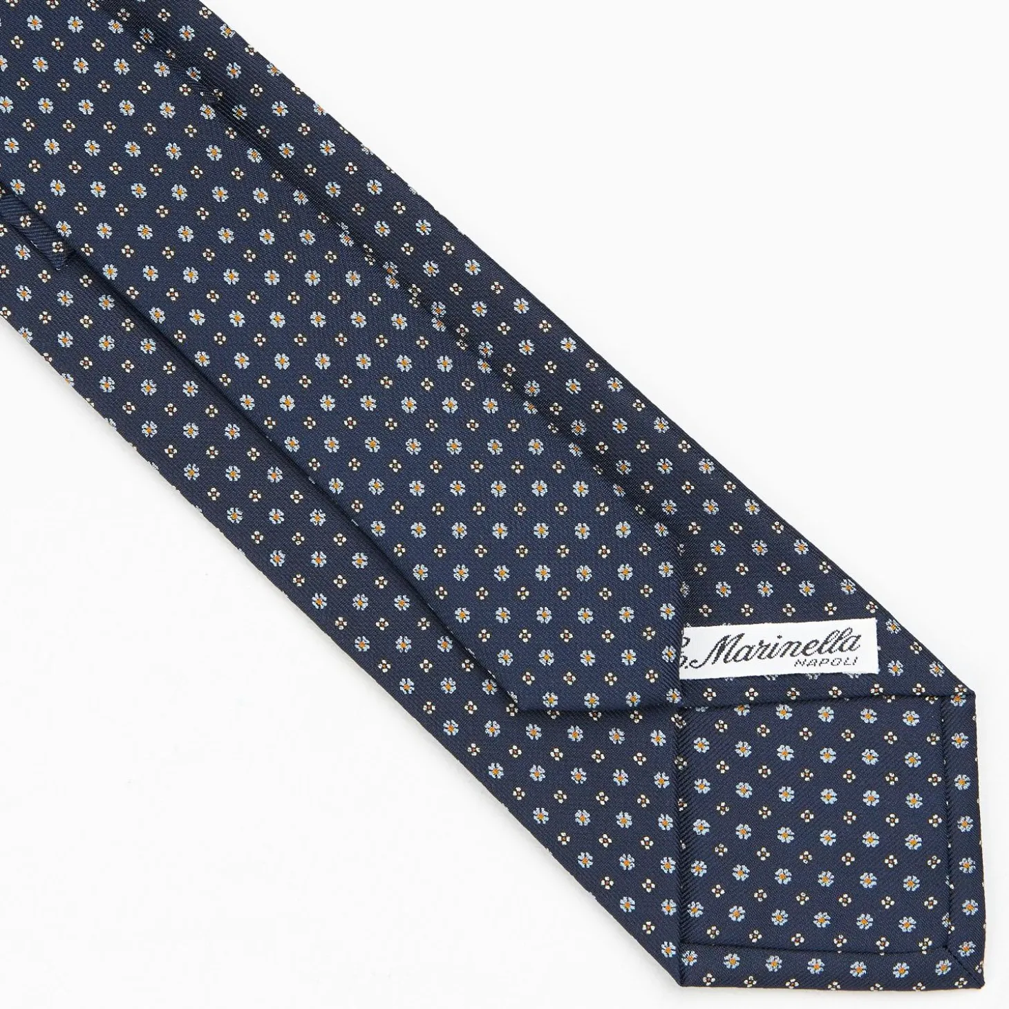 Dark Blue Sartorial Classic Silk Tie - Small Flower Pattern