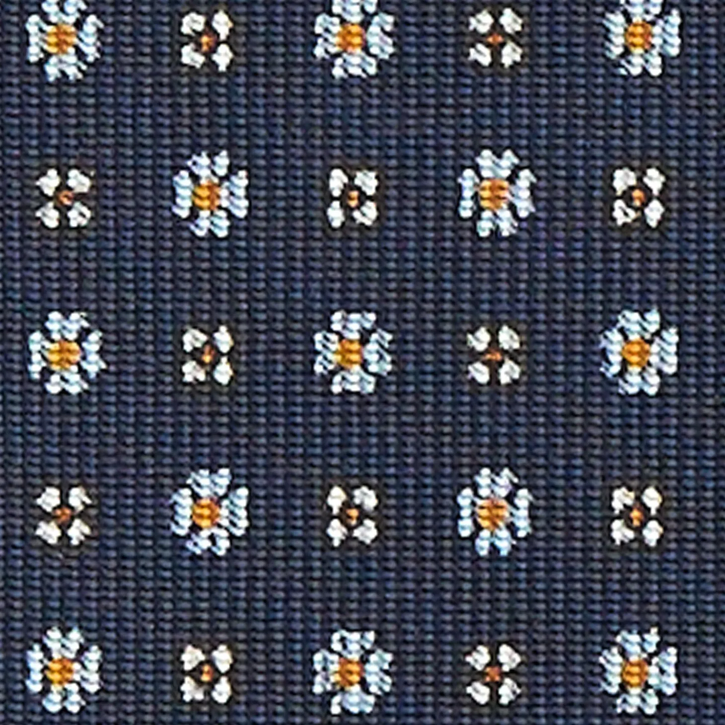 Dark Blue Sartorial Classic Silk Tie - Small Flower Pattern