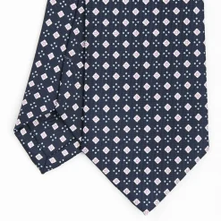 Dark Blue Sartorial Classic Silk Tie - Small Flower Pattern