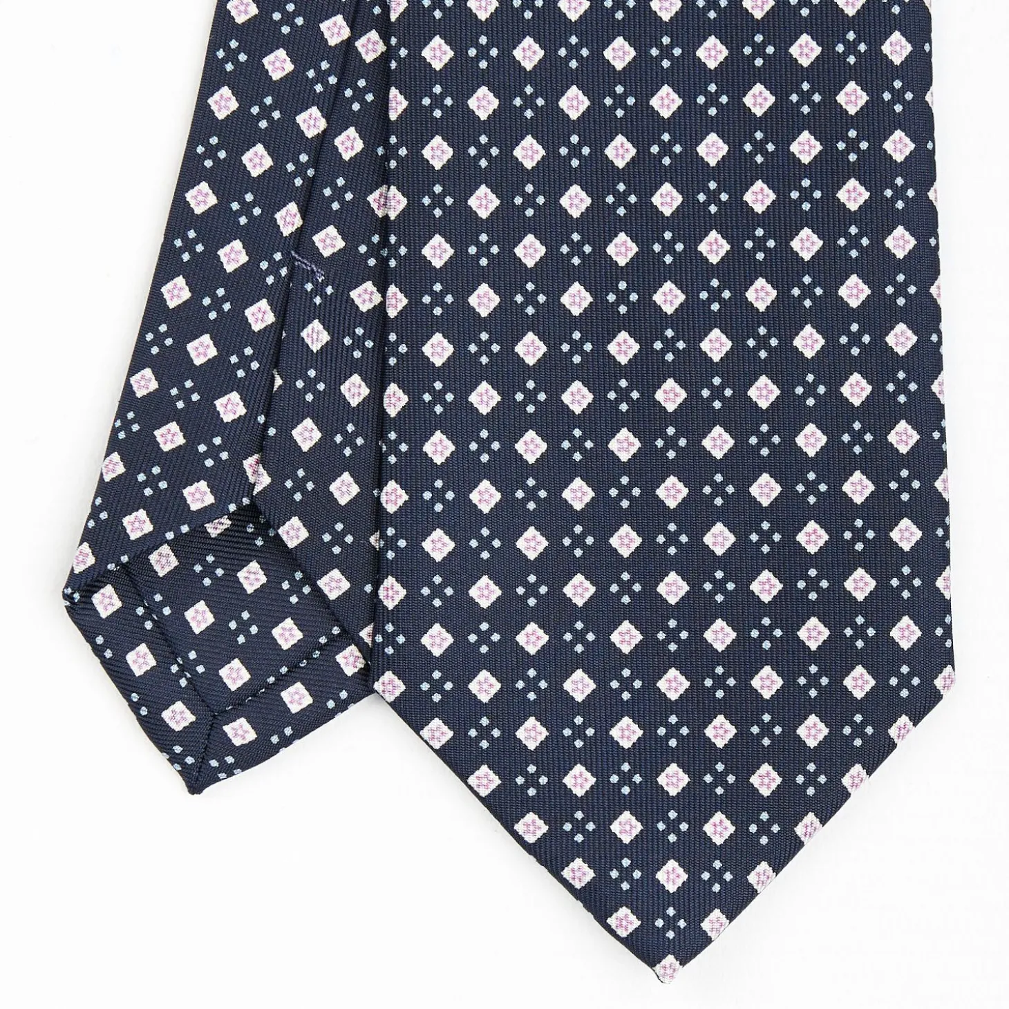 Dark Blue Sartorial Classic Silk Tie - Small Flower Pattern