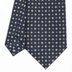 Dark Blue Sartorial Classic Silk Tie - Small Flower Pattern
