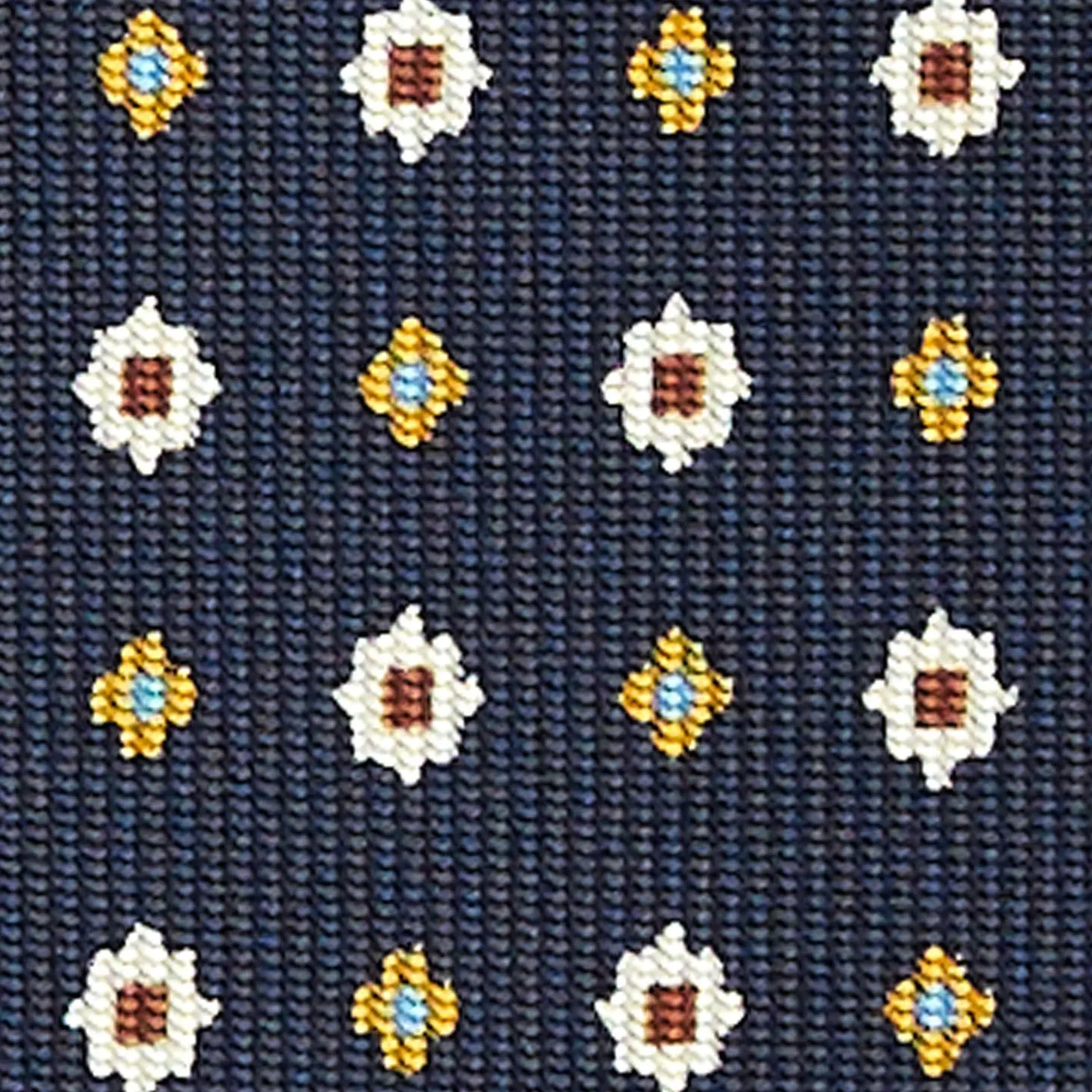 Dark Blue Sartorial Classic Silk Tie - Small Flower Pattern