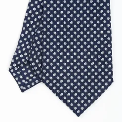 Dark Blue Sartorial Classic Silk Tie - Small Flower Pattern