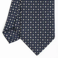 Dark Blue Sartorial Classic Silk Tie - Small Flower Pattern