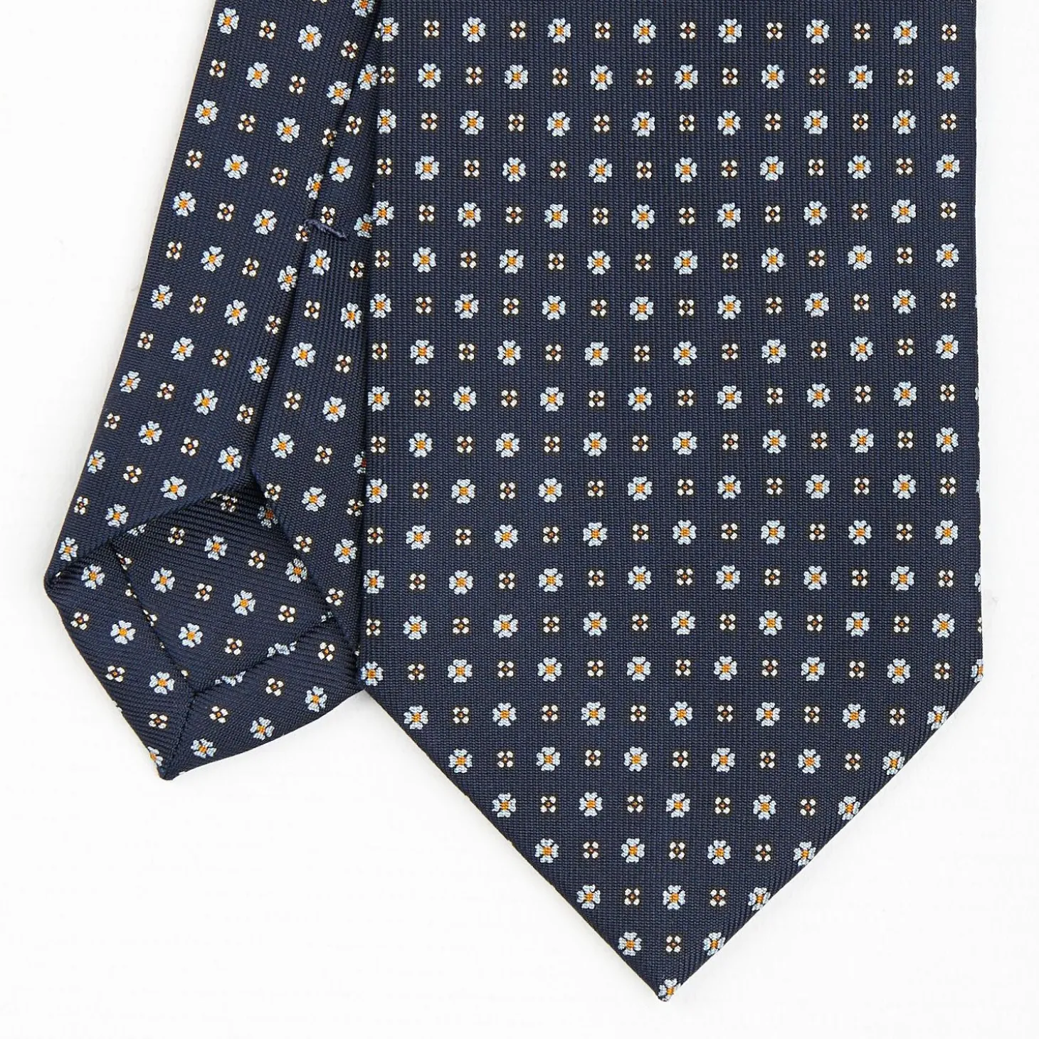 Dark Blue Sartorial Classic Silk Tie - Small Flower Pattern