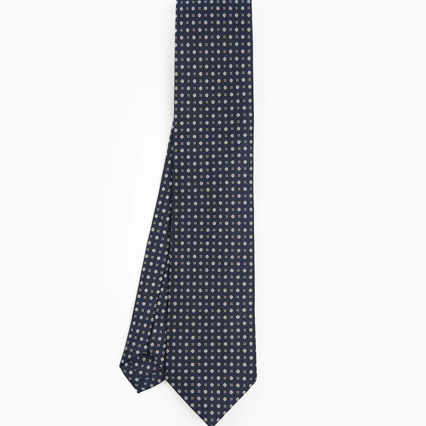 Dark Blue Sartorial Classic Silk Tie - Small Flower Pattern