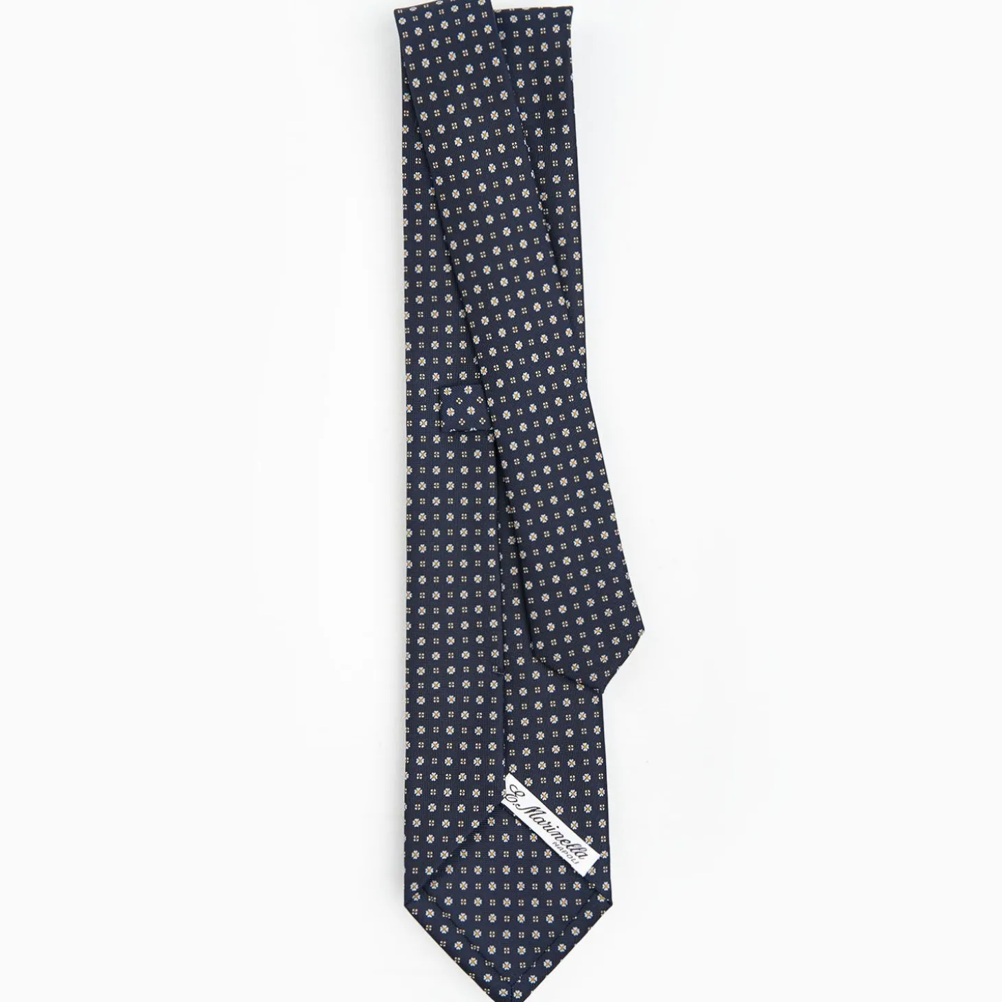 Dark Blue Sartorial Classic Silk Tie - Small Flower Pattern
