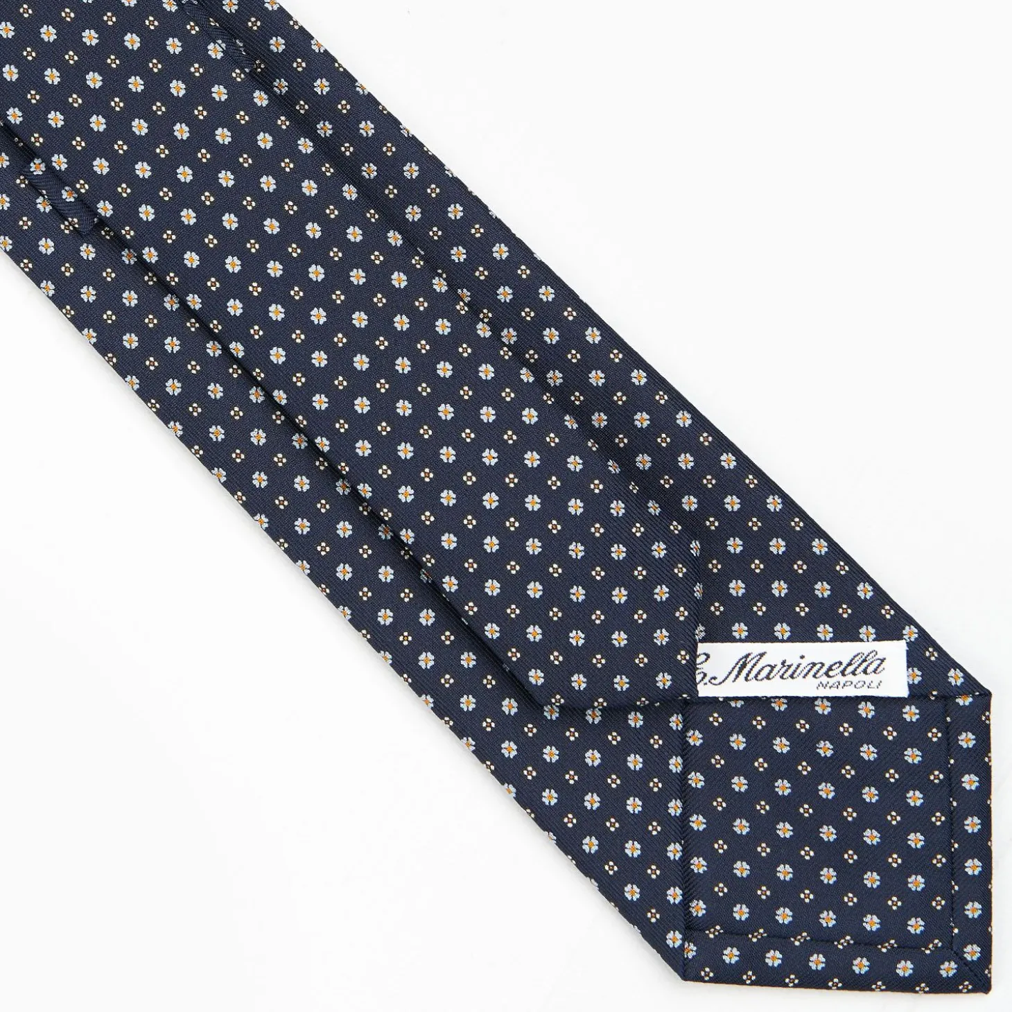 Dark Blue Sartorial Classic Silk Tie - Small Flower Pattern