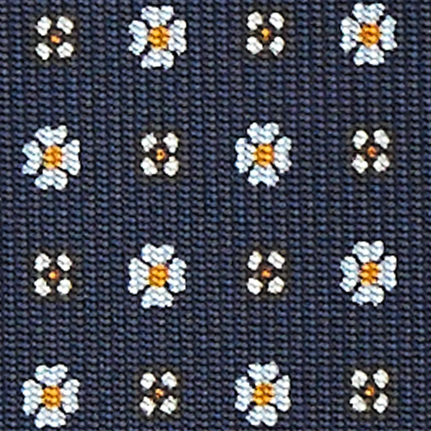 Dark Blue Sartorial Classic Silk Tie - Small Flower Pattern