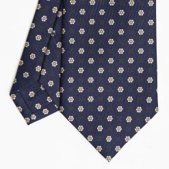 Dark Blue Sartorial Classic Silk Tie - Small Flower Pattern