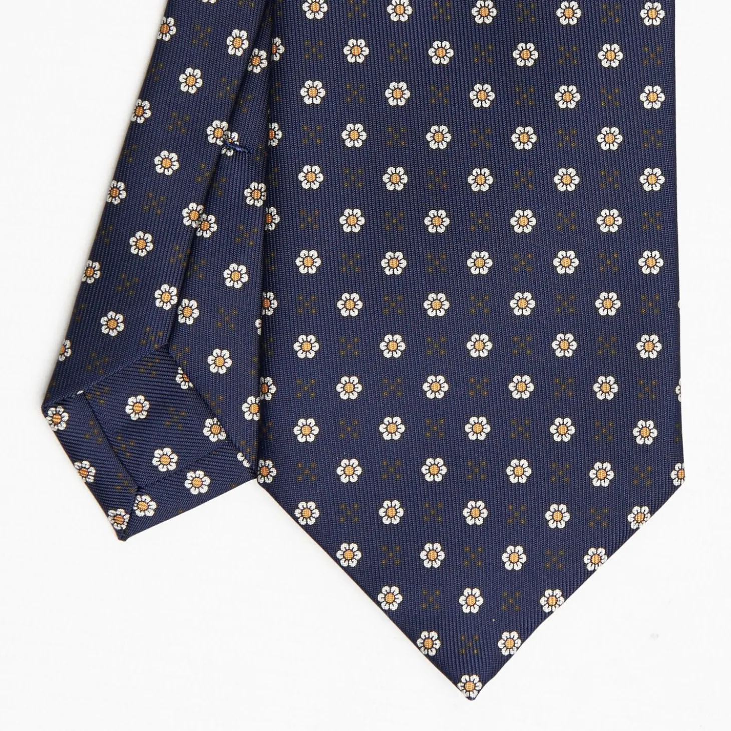 Dark Blue Sartorial Classic Silk Tie - Small Flower Pattern