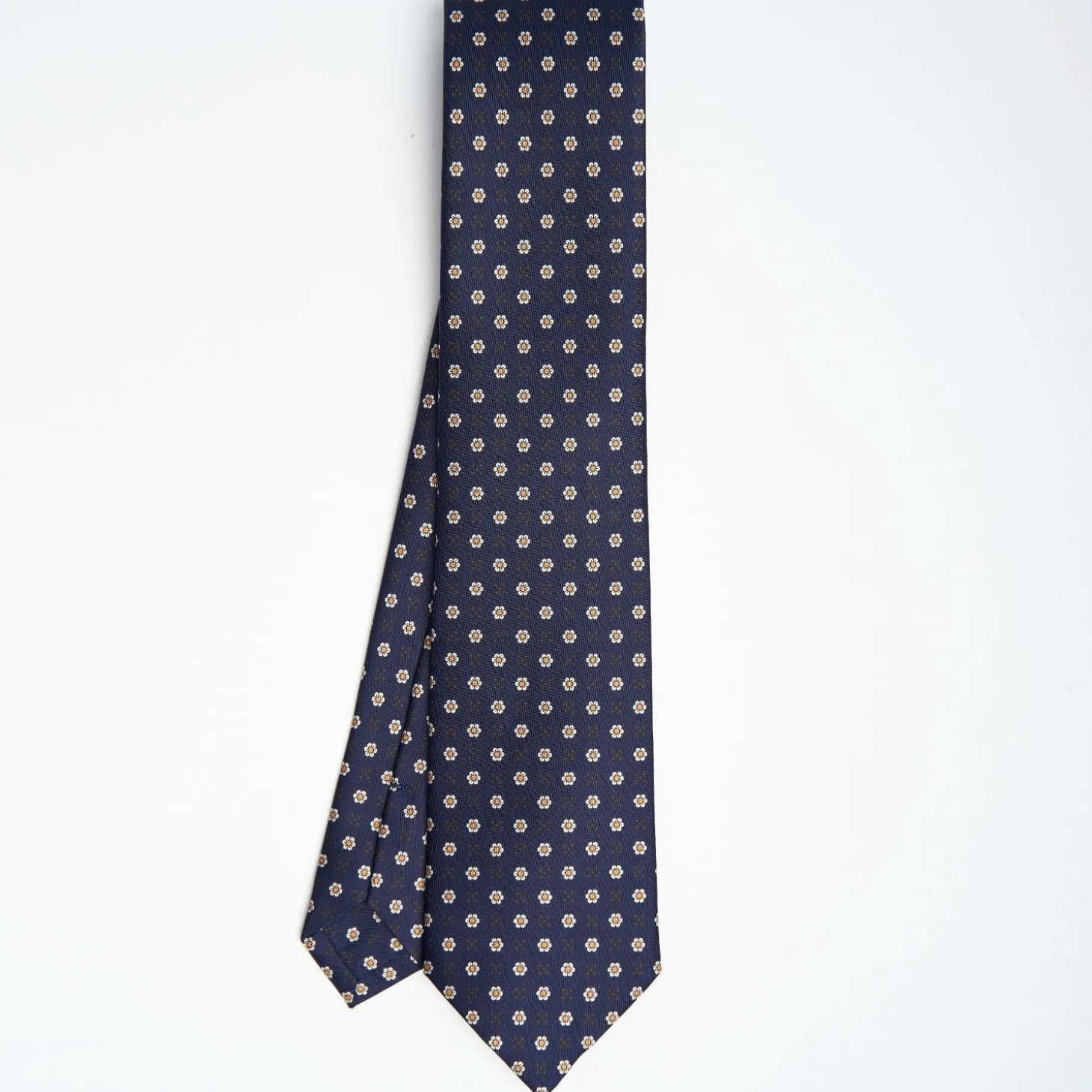 Dark Blue Sartorial Classic Silk Tie - Small Flower Pattern