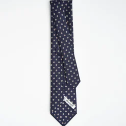Dark Blue Sartorial Classic Silk Tie - Small Flower Pattern