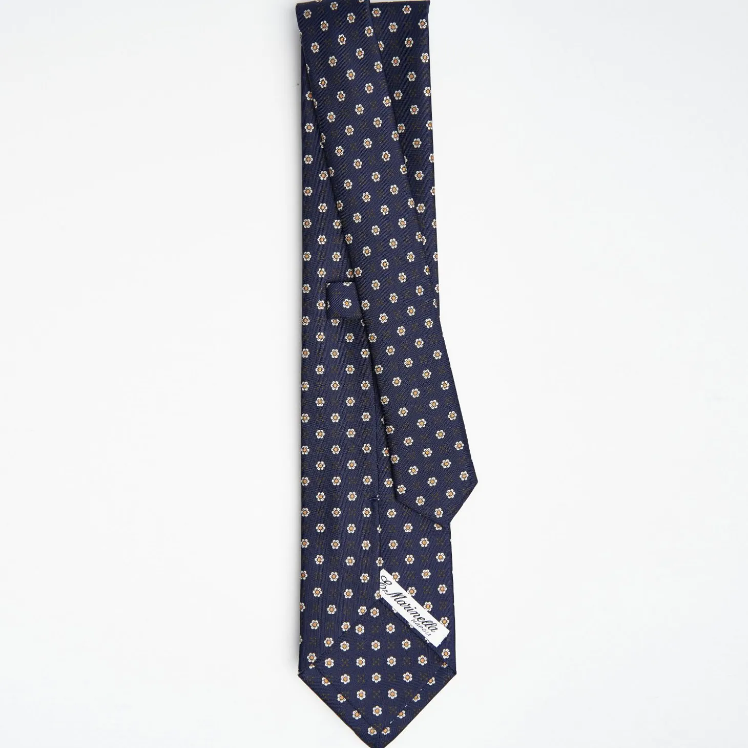 Dark Blue Sartorial Classic Silk Tie - Small Flower Pattern