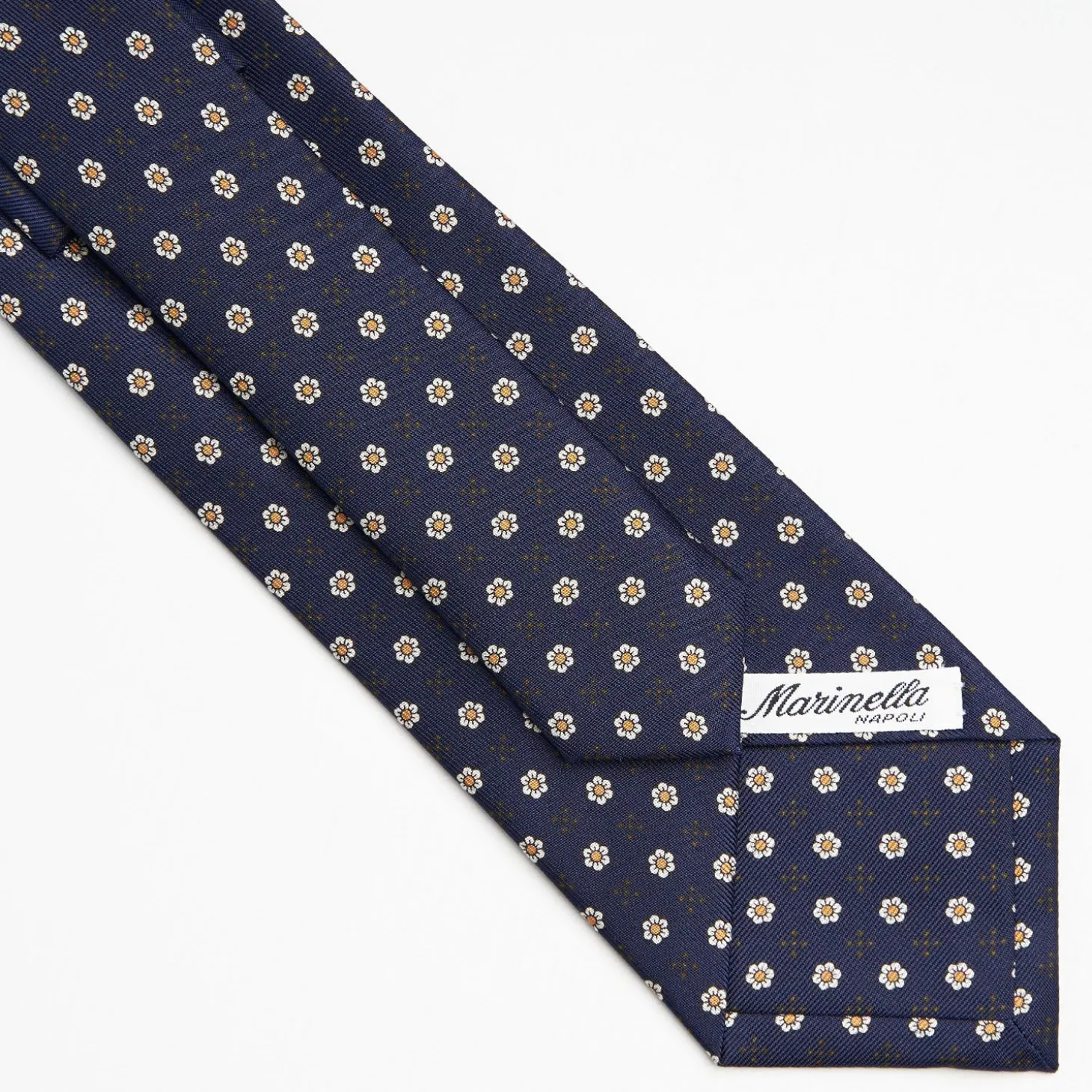 Dark Blue Sartorial Classic Silk Tie - Small Flower Pattern