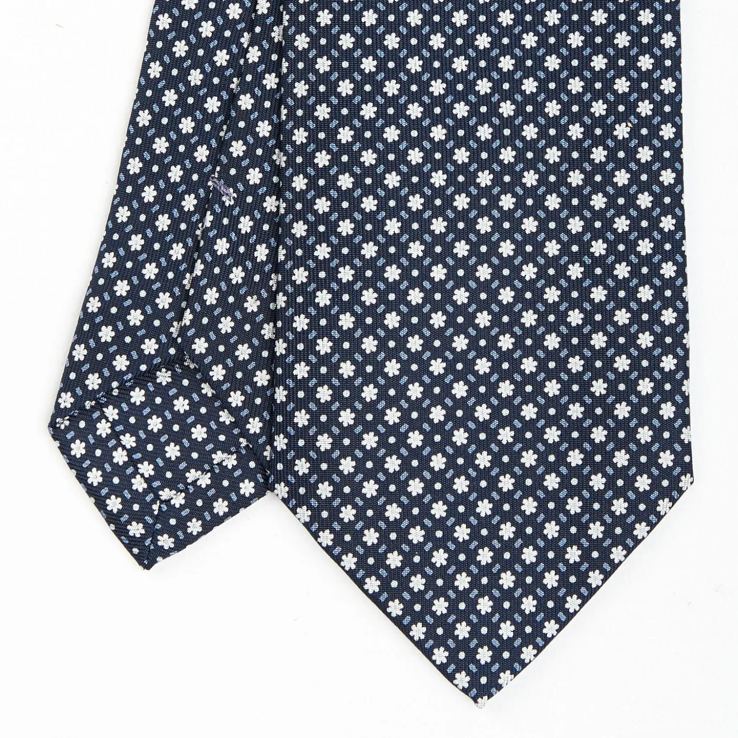 Dark Blue Sartorial Classic Silk Tie - Small Flower Pattern