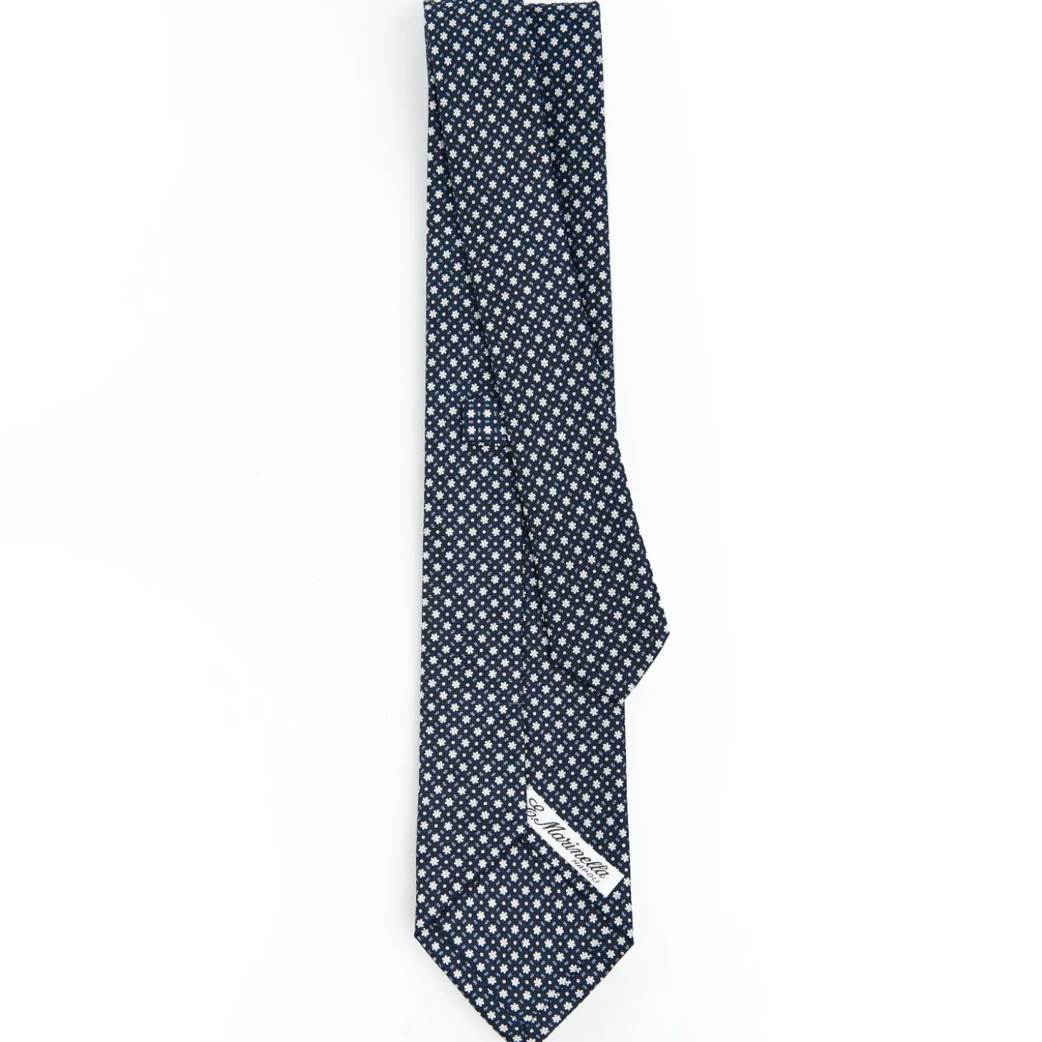 Dark Blue Sartorial Classic Silk Tie - Small Flower Pattern