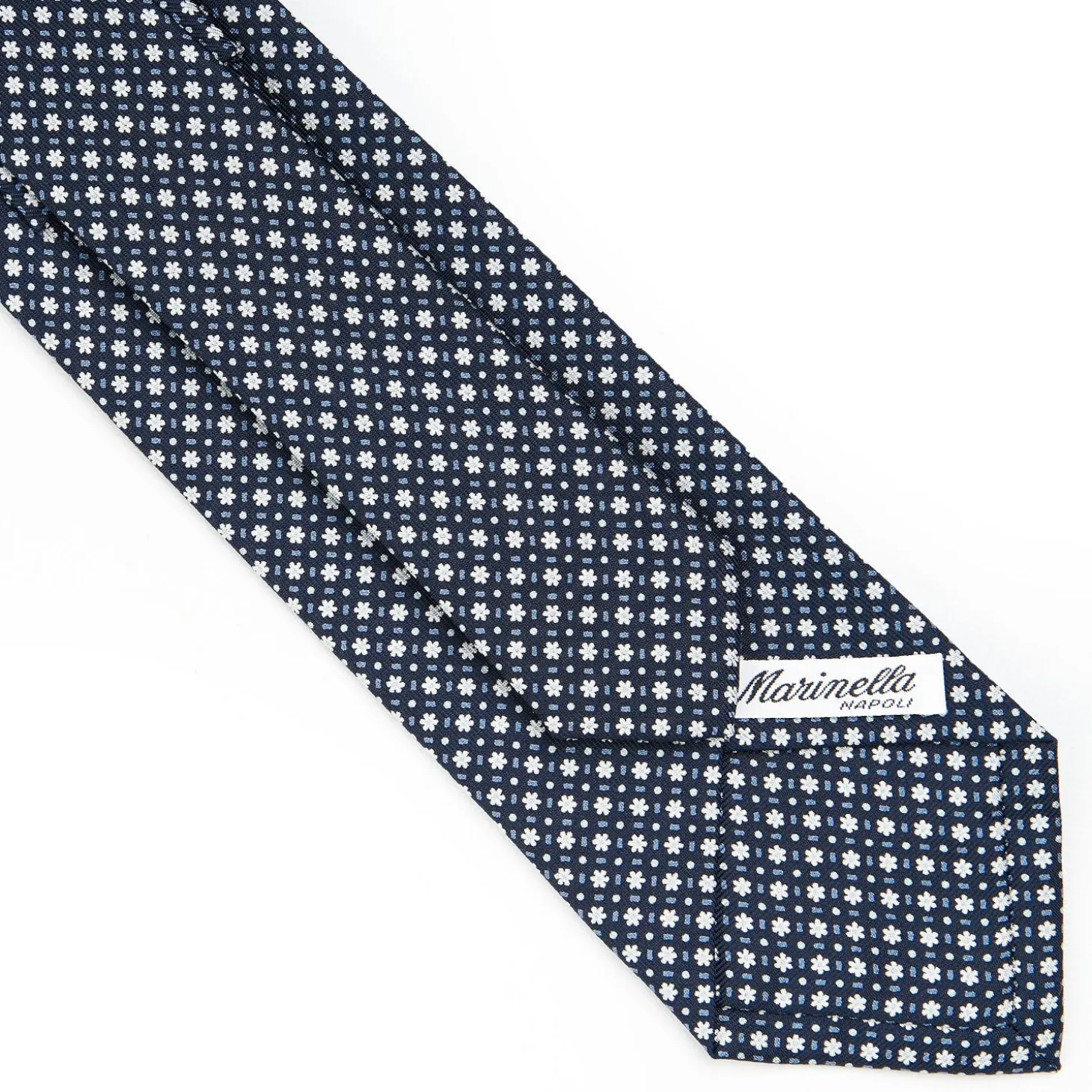 Dark Blue Sartorial Classic Silk Tie - Small Flower Pattern