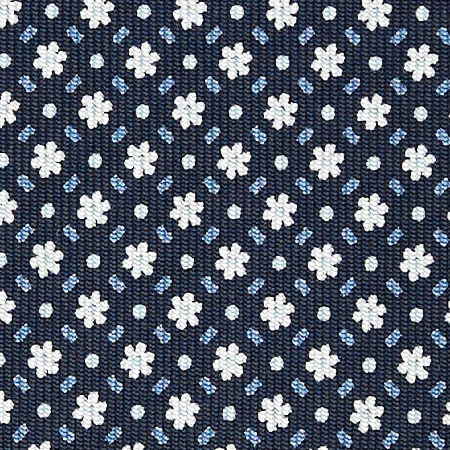 Dark Blue Sartorial Classic Silk Tie - Small Flower Pattern