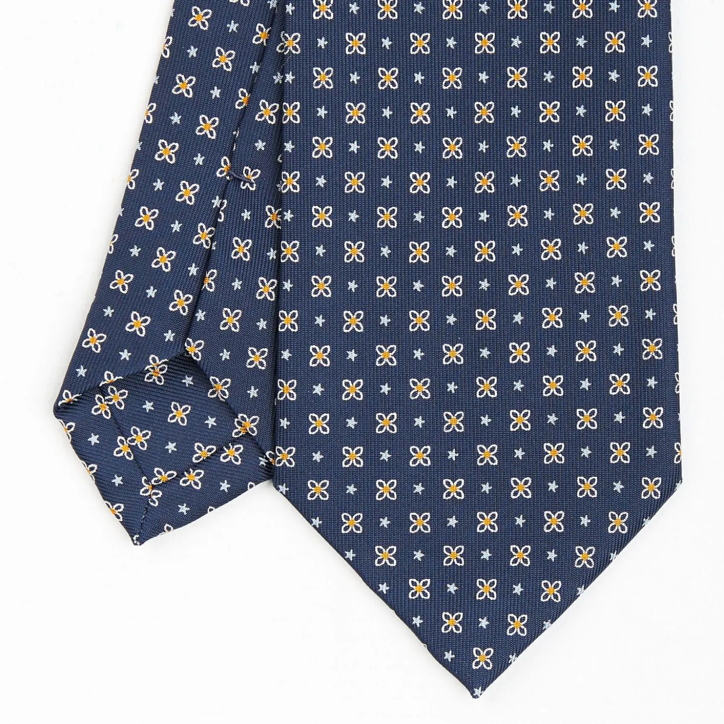 Dark Blue Sartorial Classic Silk Tie - Small Flower Pattern