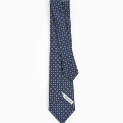 Dark Blue Sartorial Classic Silk Tie - Small Flower Pattern