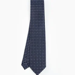 Dark Blue Sartorial Classic Silk Tie - Small Flower Pattern