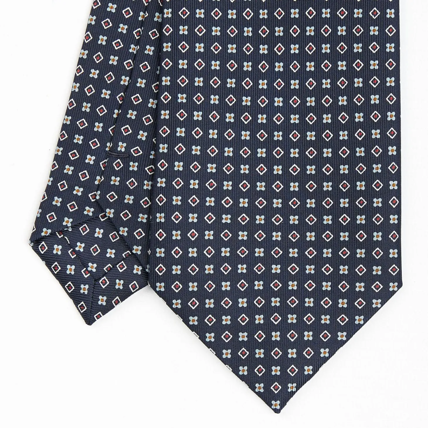Dark Blue Sartorial Classic Silk Tie - Small Flower Pattern