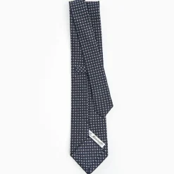 Dark Blue Sartorial Classic Silk Tie - Small Flower Pattern