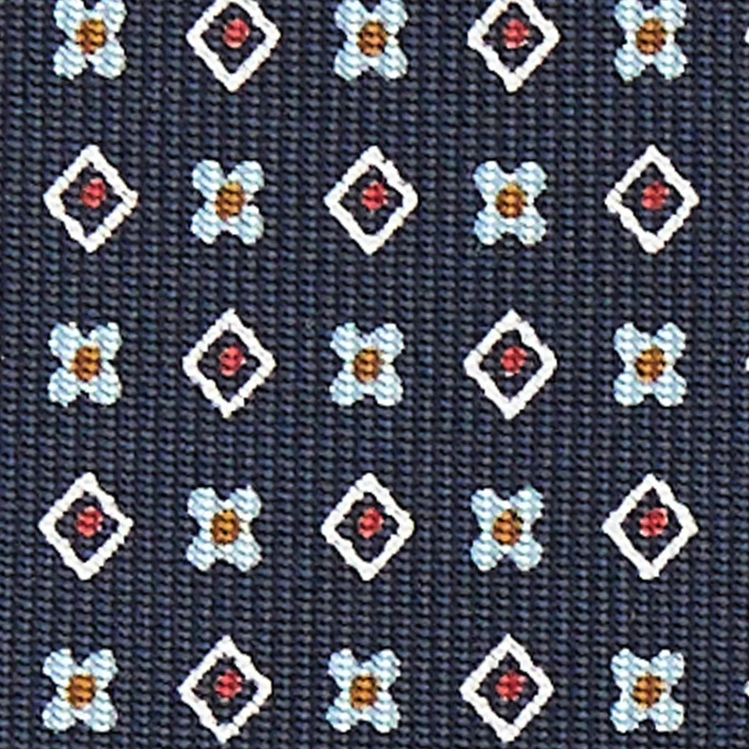 Dark Blue Sartorial Classic Silk Tie - Small Flower Pattern
