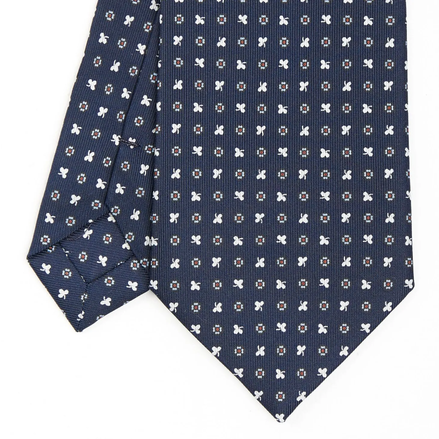 Dark Blue Sartorial Classic Silk Tie - Small Flower Designs