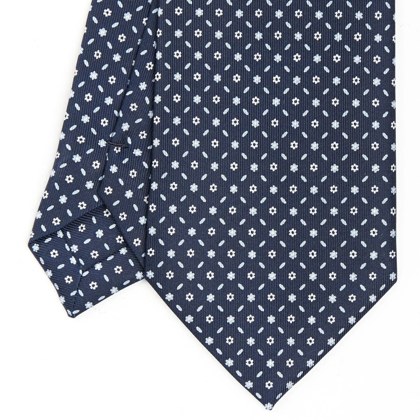 Dark Blue Sartorial Classic Silk Tie - Small Flower Designs