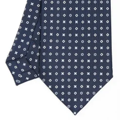 Dark Blue Sartorial Classic Silk Tie - Small Flower Designs