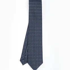 Dark Blue Sartorial Classic Silk Tie - Small Flower Designs