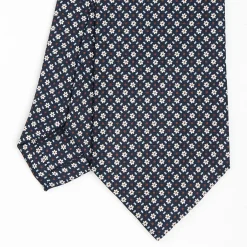 Dark Blue Sartorial Classic Silk Tie - Small Flower Pattern