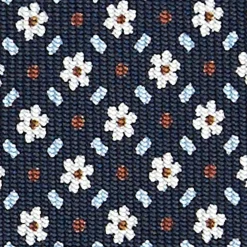 Dark Blue Sartorial Classic Silk Tie - Small Flower Pattern
