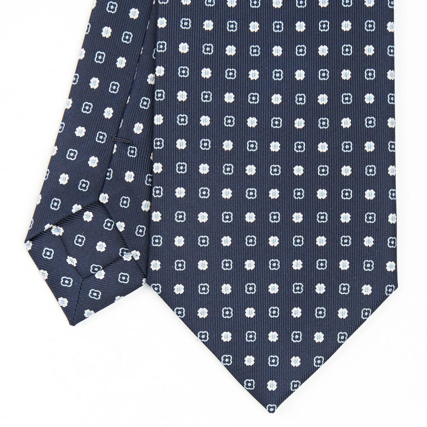 Dark Blue Sartorial Classic Silk Tie - Small Flower Designs