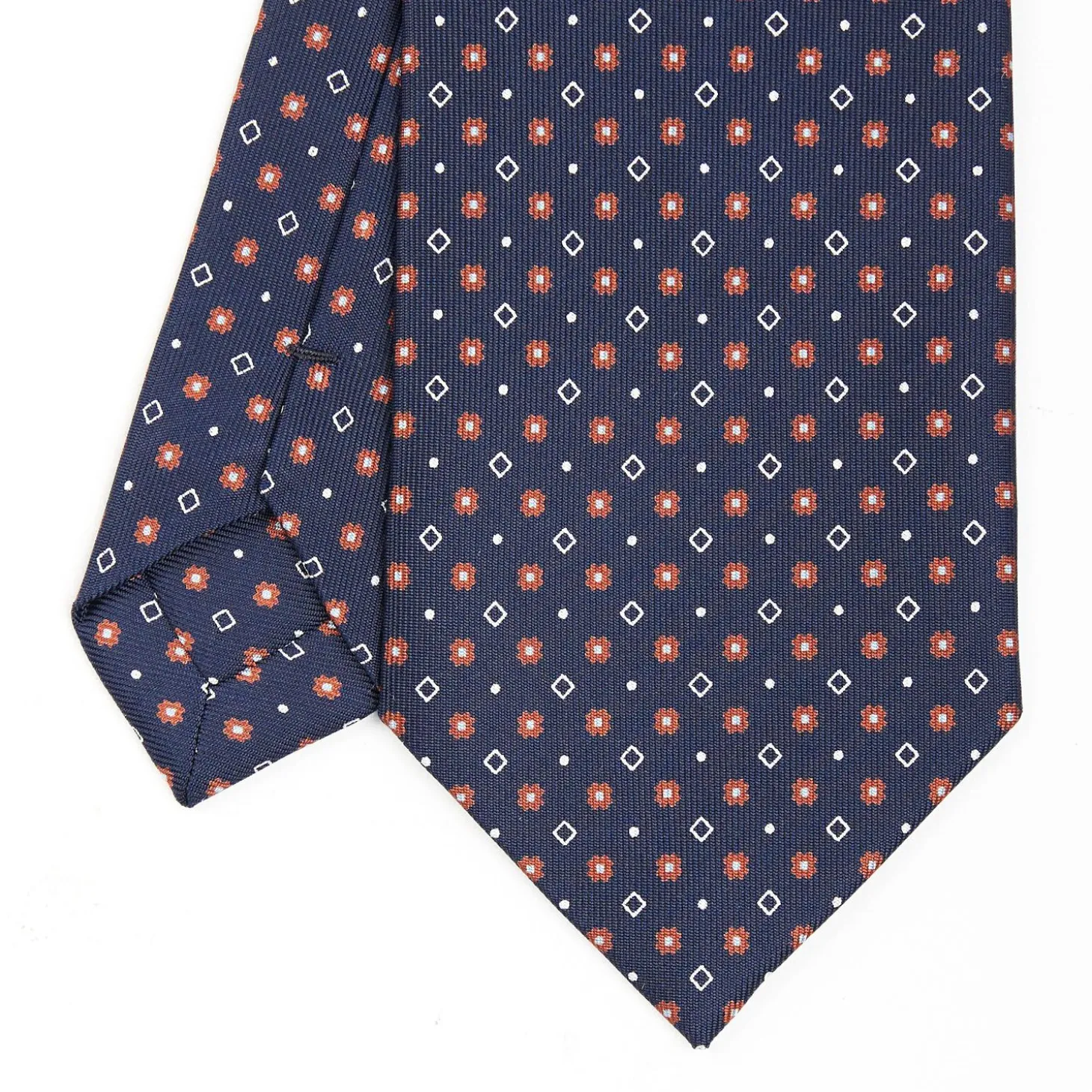 Dark Blue Sartorial Classic Silk Tie - Small Flower Designs