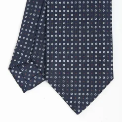 Dark Blue Sartorial Classic Silk Tie - Small Flower Pattern