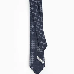 Dark Blue Sartorial Classic Silk Tie - Small Flower Pattern
