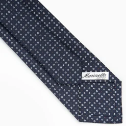 Dark Blue Sartorial Classic Silk Tie - Small Flower Pattern