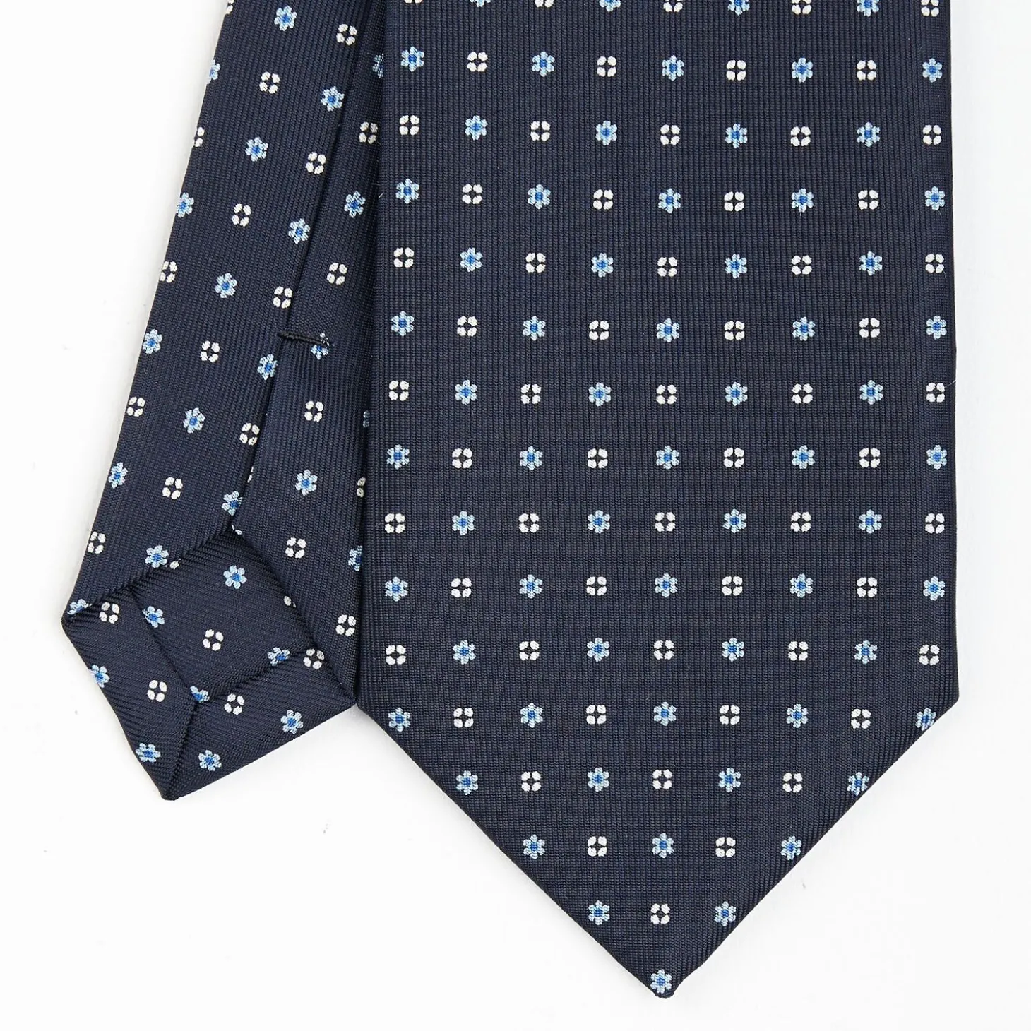 Dark Blue Sartorial Classic Silk Tie - Small Flower Pattern
