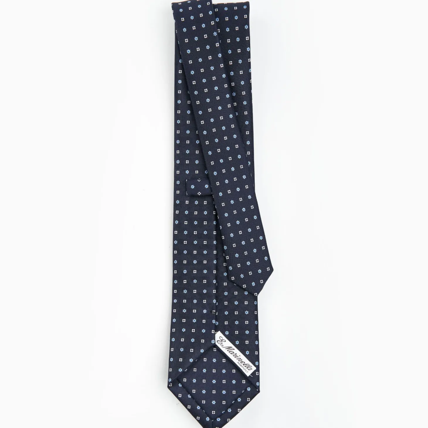 Dark Blue Sartorial Classic Silk Tie - Small Flower Pattern