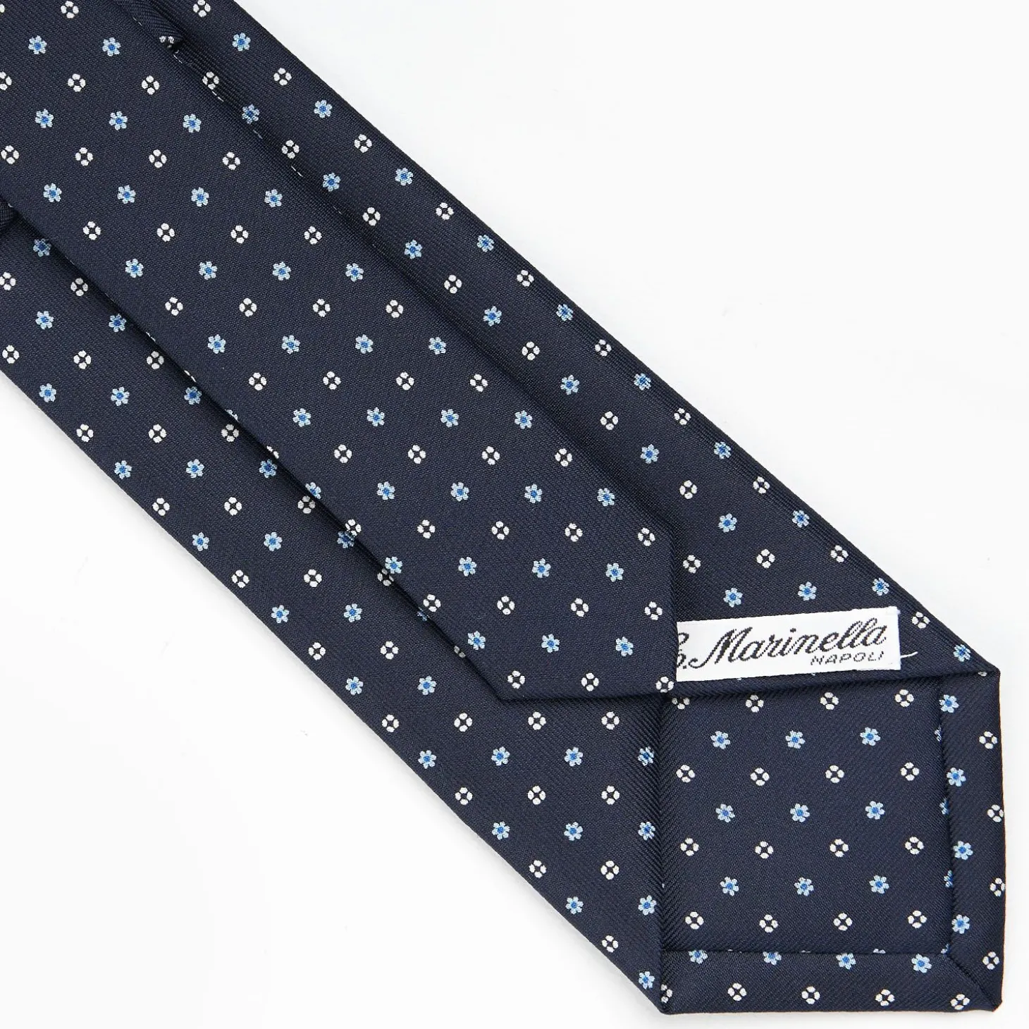 Dark Blue Sartorial Classic Silk Tie - Small Flower Pattern