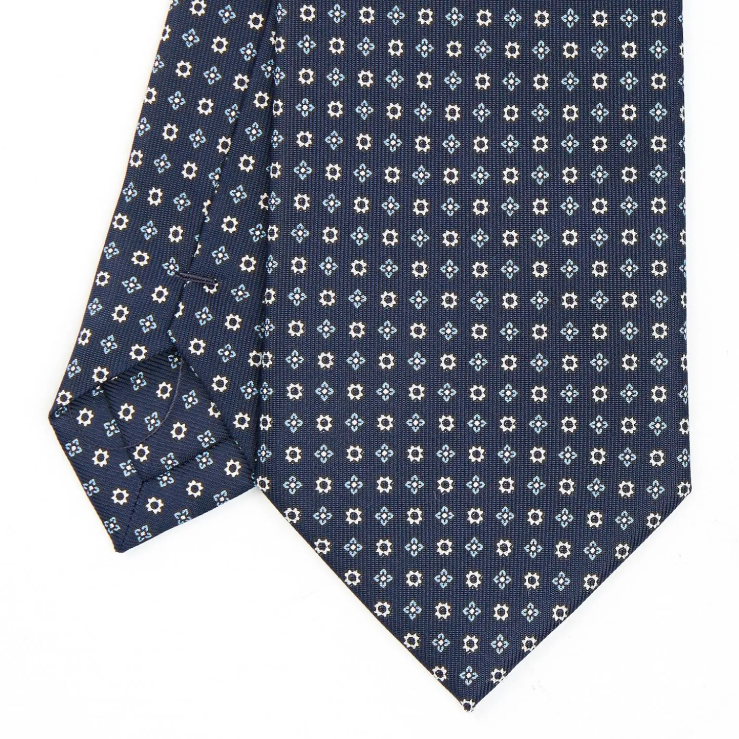 Dark Blue Sartorial Classic Silk Tie - Small Flower Designs