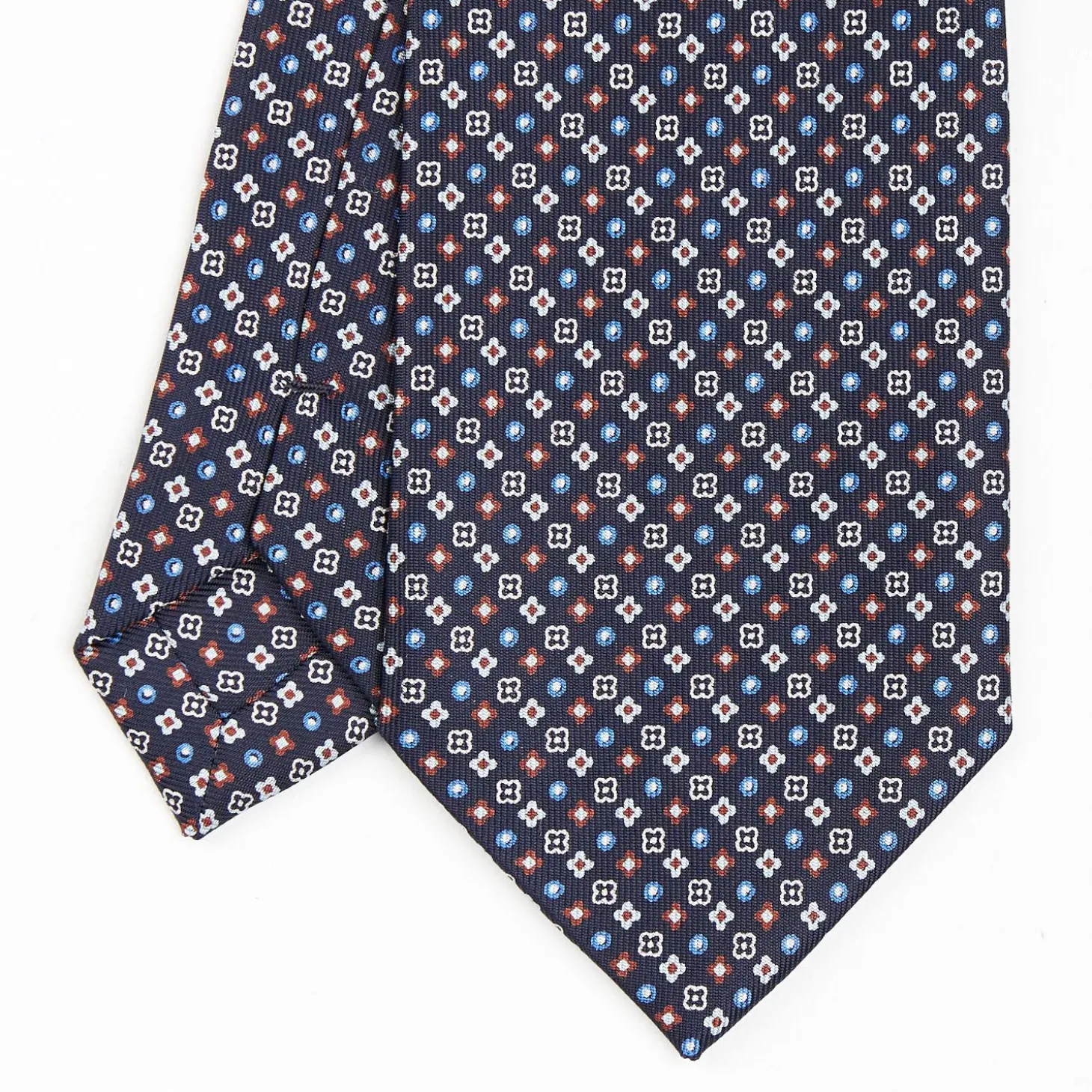 Dark Blue Sartorial Classic Silk Tie - Small Flower Designs
