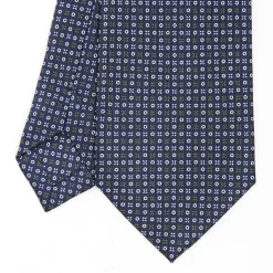 Dark Blue Sartorial Classic Silk Tie - Small Flower Designs