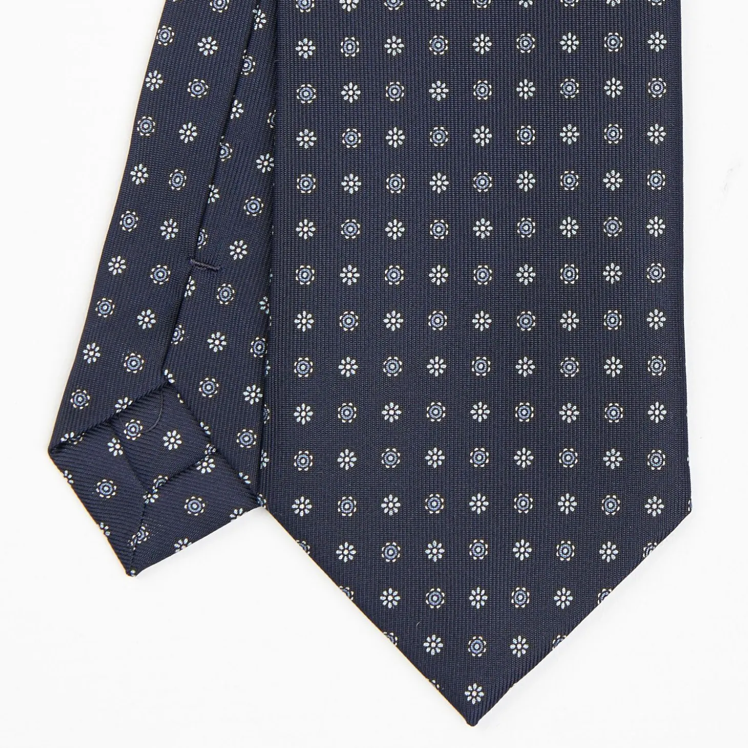 Dark Blue Sartorial Classic Silk Tie - Small Flower Designs