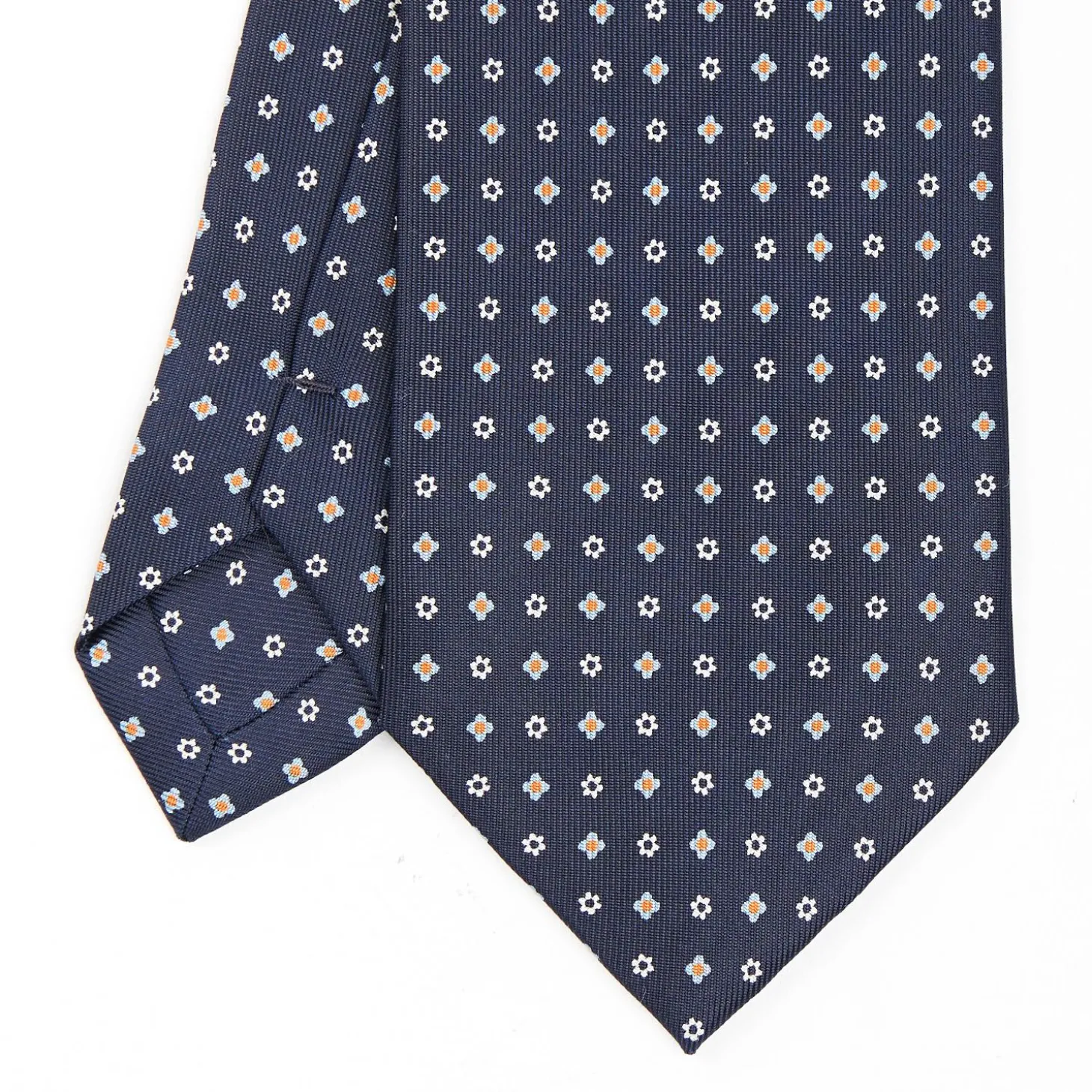 Dark Blue Sartorial Classic Silk Tie - Small Flower Designs