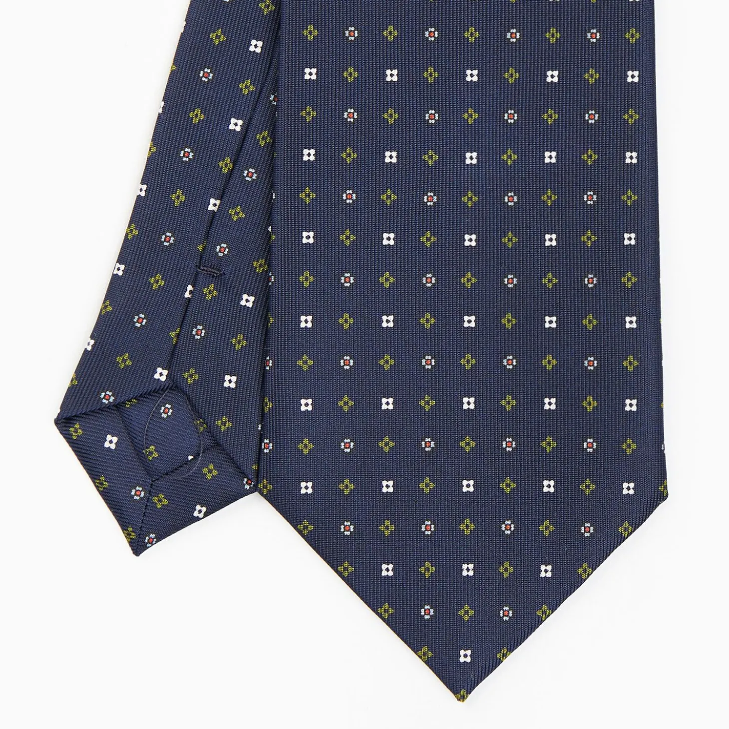 Dark Blue Sartorial Classic Silk Tie - Small Flower Pattern